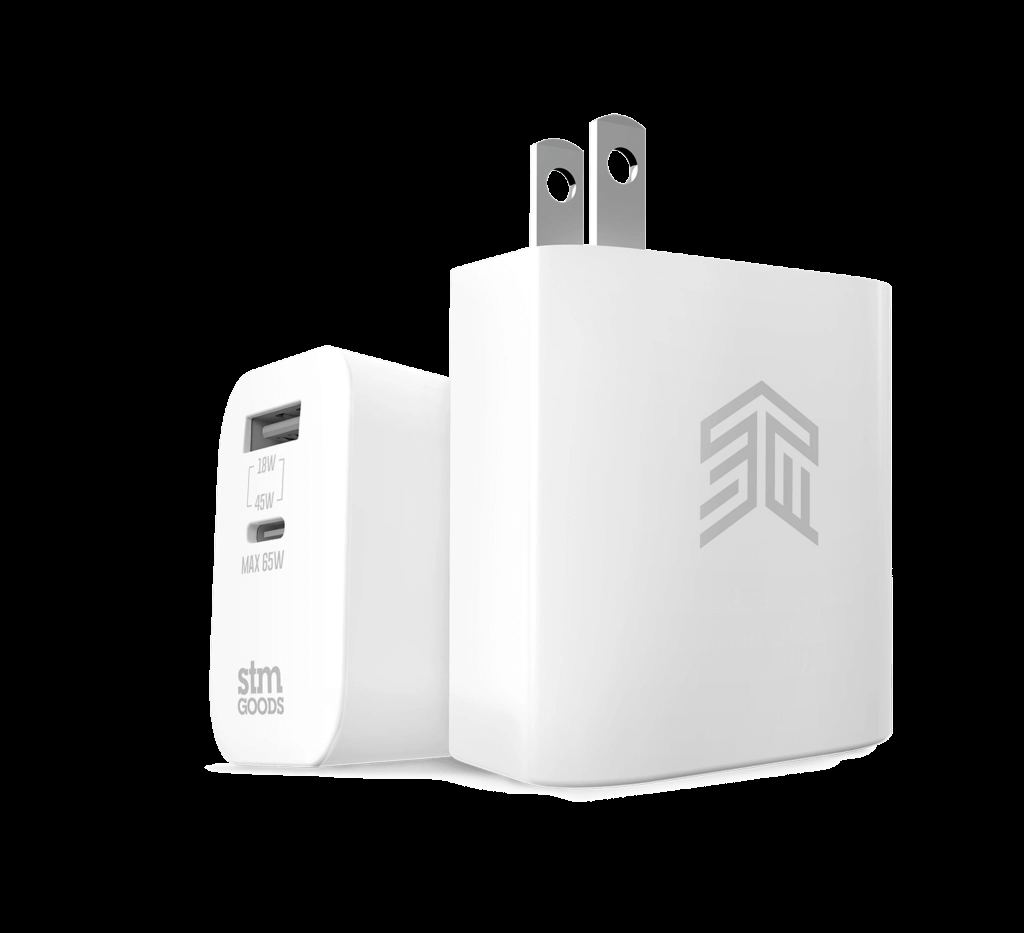 STM 65W DUAL PORT POWER ADAPTER 65W Dual Port USB-C and USB-A Power Adapter